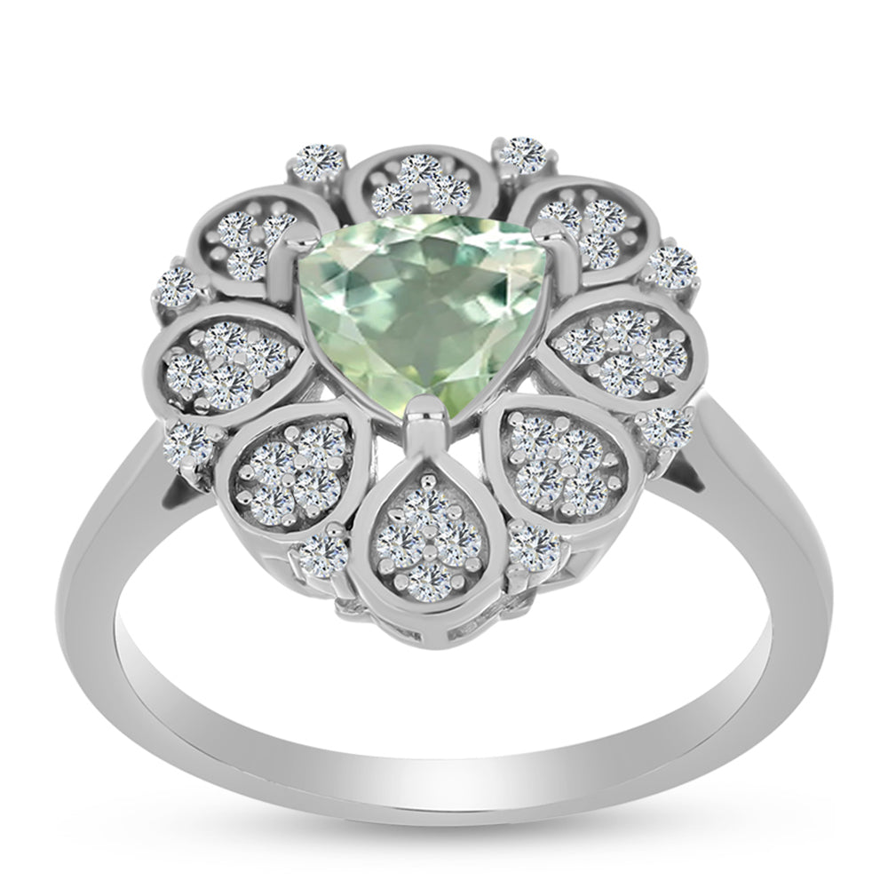 Anillo de Plata con Amatista Verde y Topacio Blanco