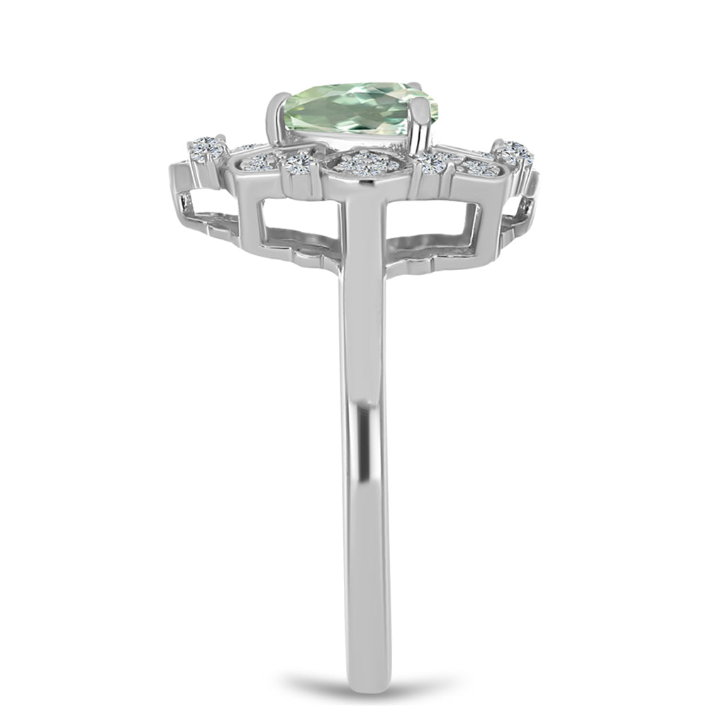 Anillo de Plata con Amatista Verde y Topacio Blanco 4 