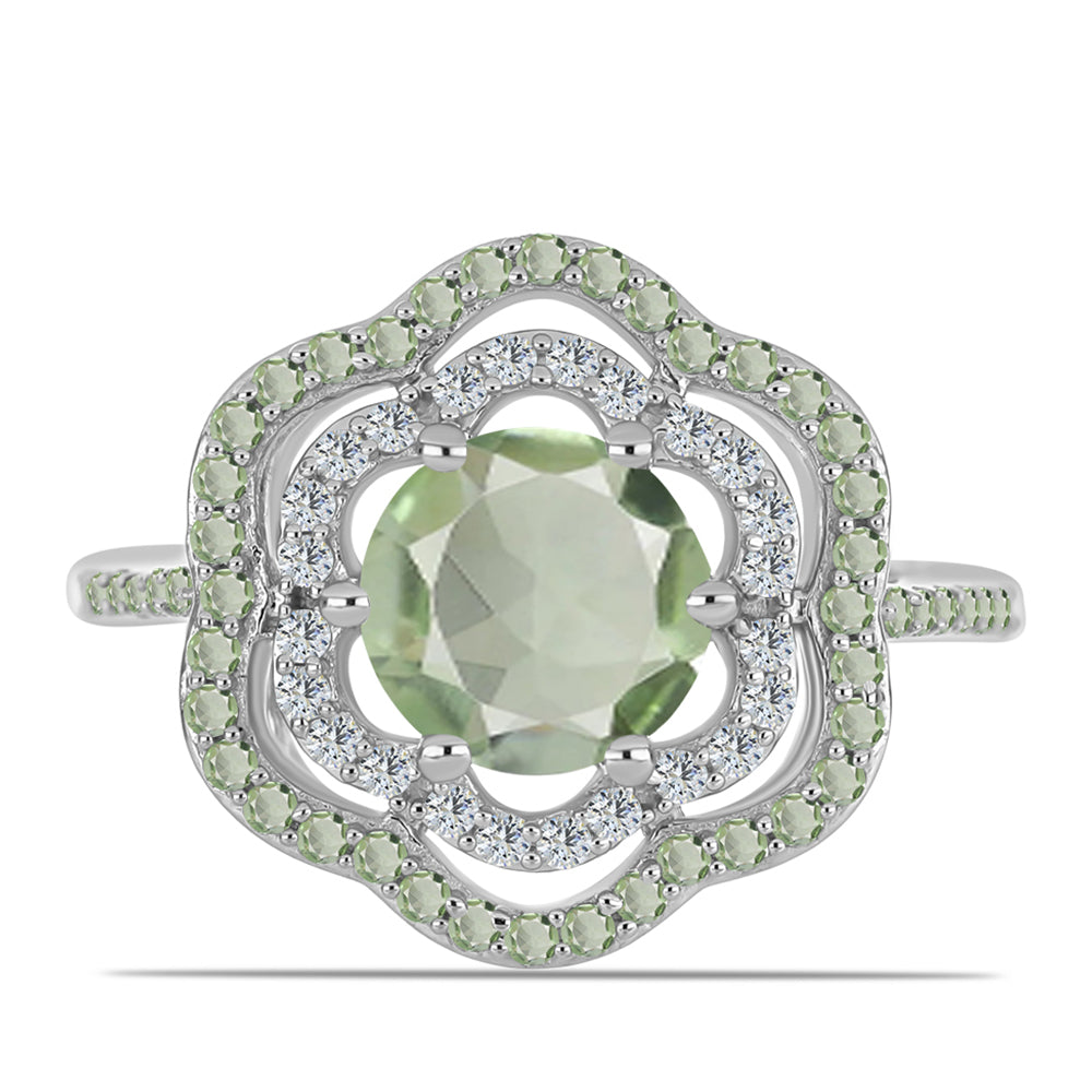 Anillo de Plata con Amatista Verde y Peridoto de Changbai