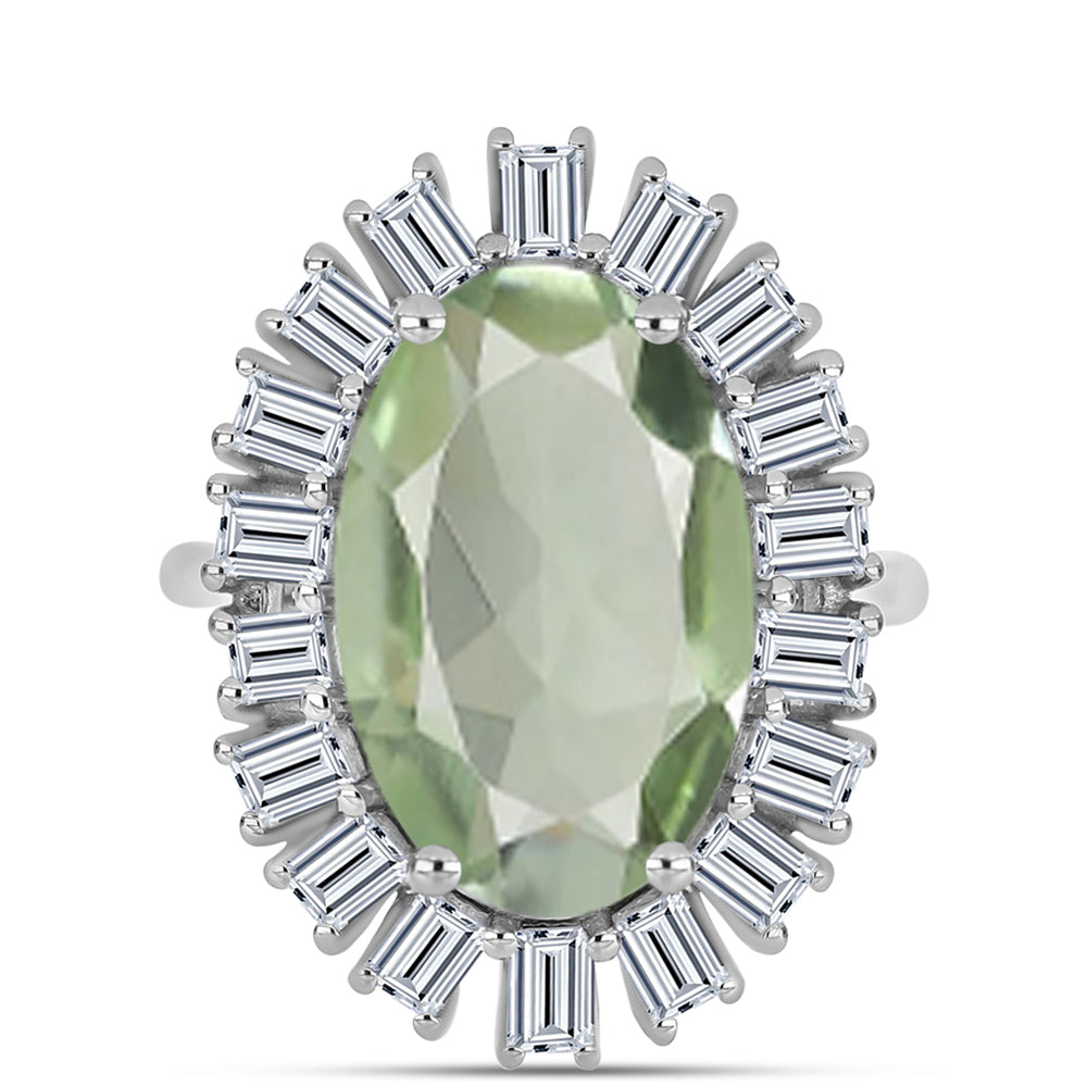 Anillo de Plata con Amatista Verde y Topacio Blanco