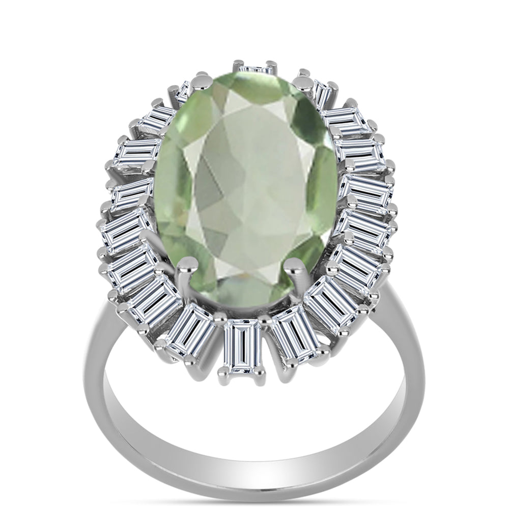 Anillo de Plata con Amatista Verde y Topacio Blanco 3 
