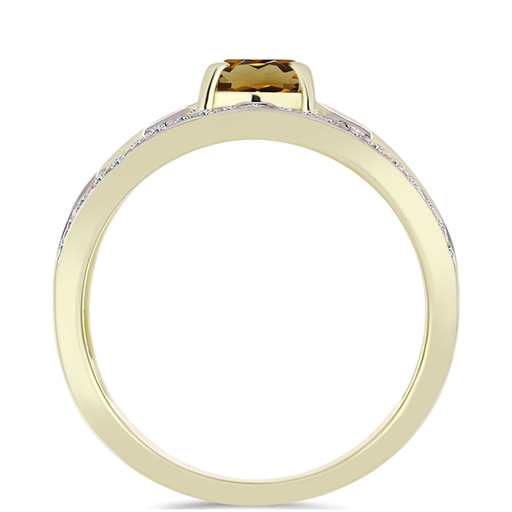 Anillo de Plata Bañada en Oro con Cuarzo Coñac y Topacio Blanco 2 