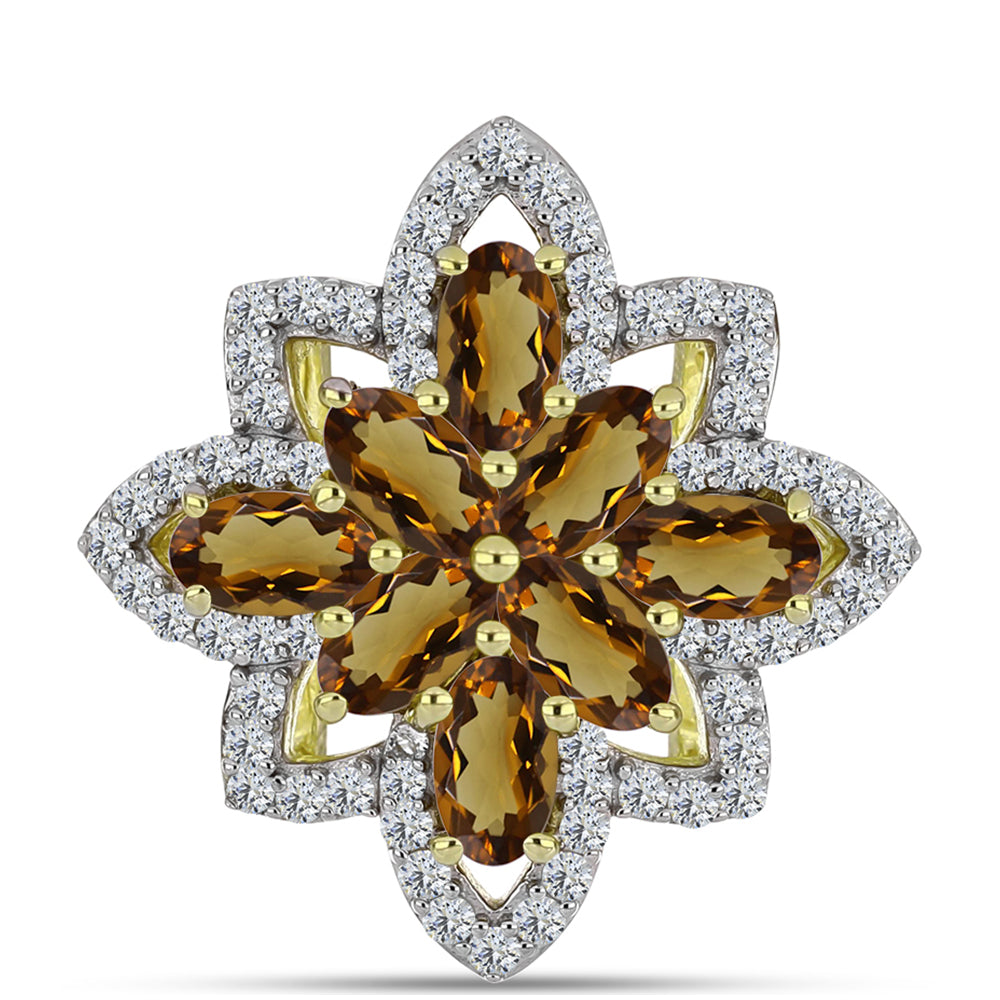 Anillo de Plata Bañada en Oro con Cuarzo Coñac y Topacio Blanco 1 