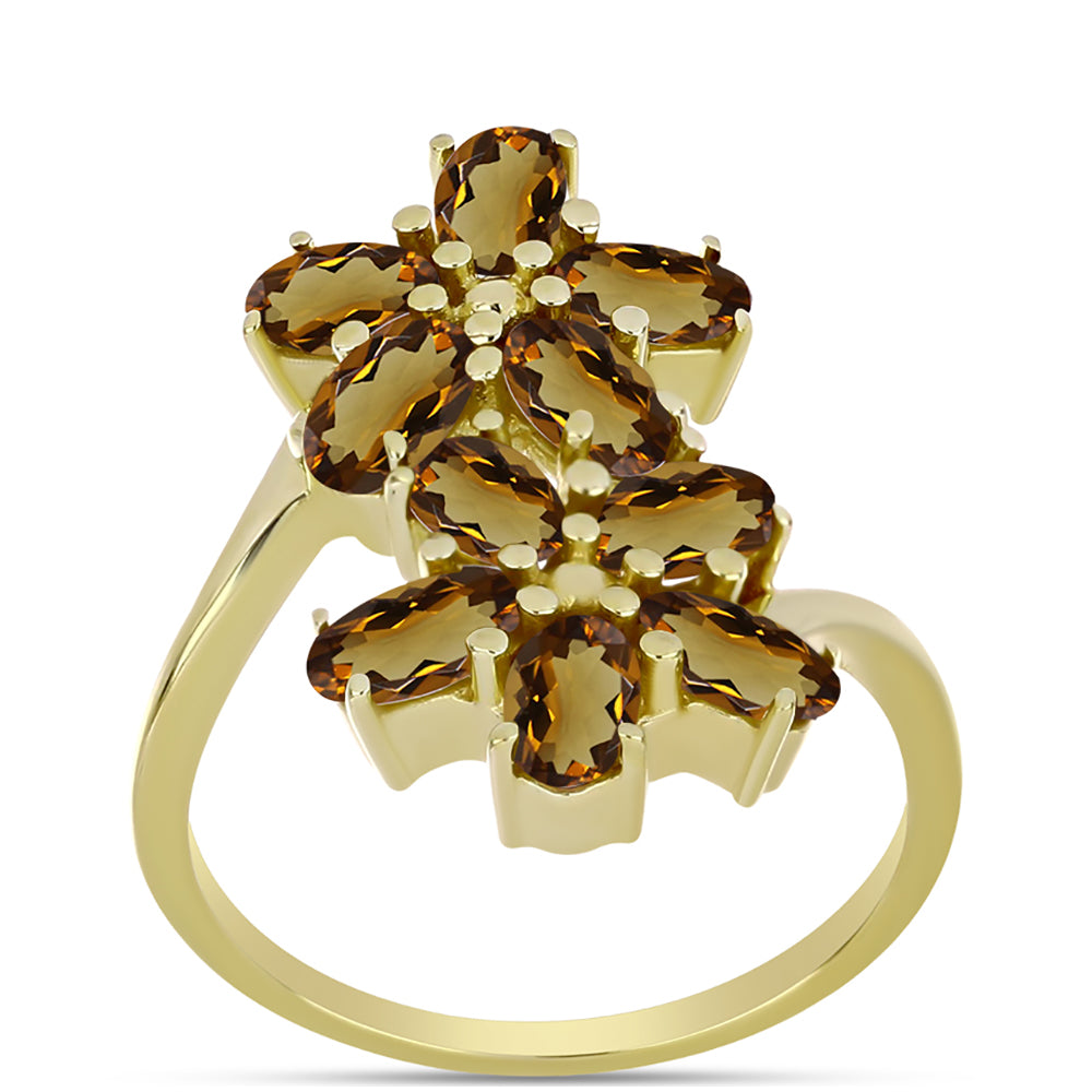Anillo de Plata Bañada en Oro con Cuarzo Coñac