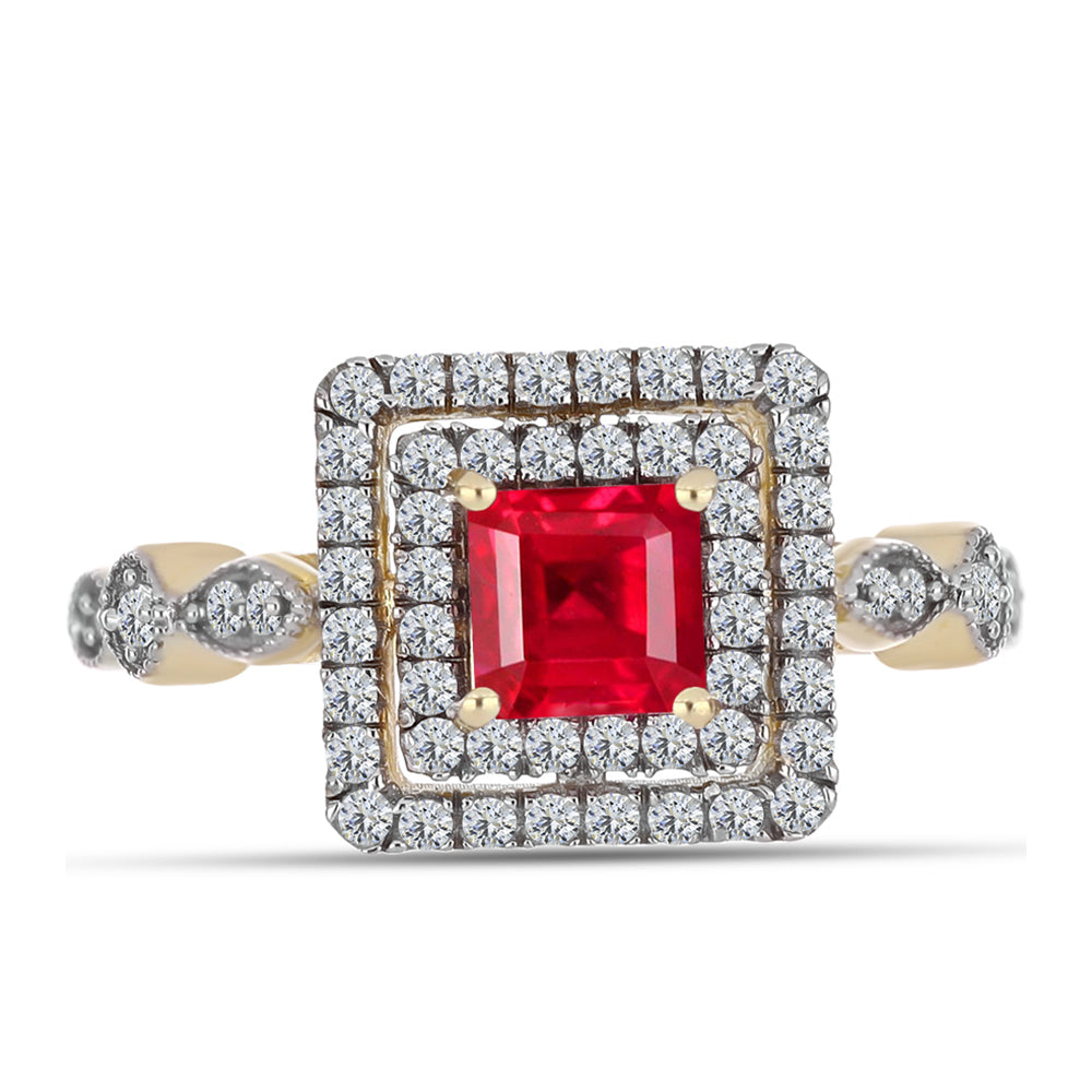 Anillo de Plata Bañada en Oro con Ágata Roja y Topacio Blanco 1 