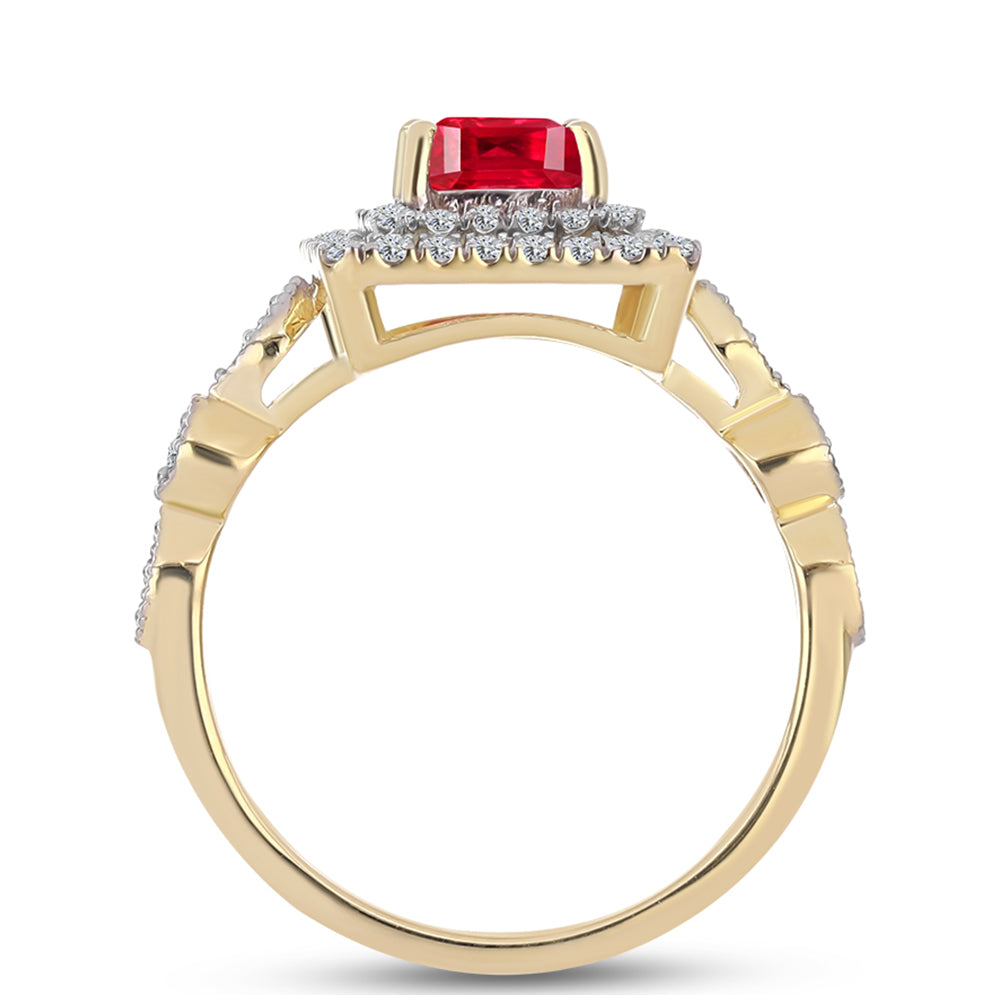 Anillo de Plata Bañada en Oro con Ágata Roja y Topacio Blanco 2 