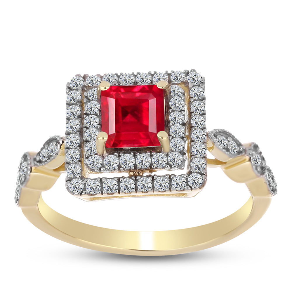 Anillo de Plata Bañada en Oro con Ágata Roja y Topacio Blanco 3 