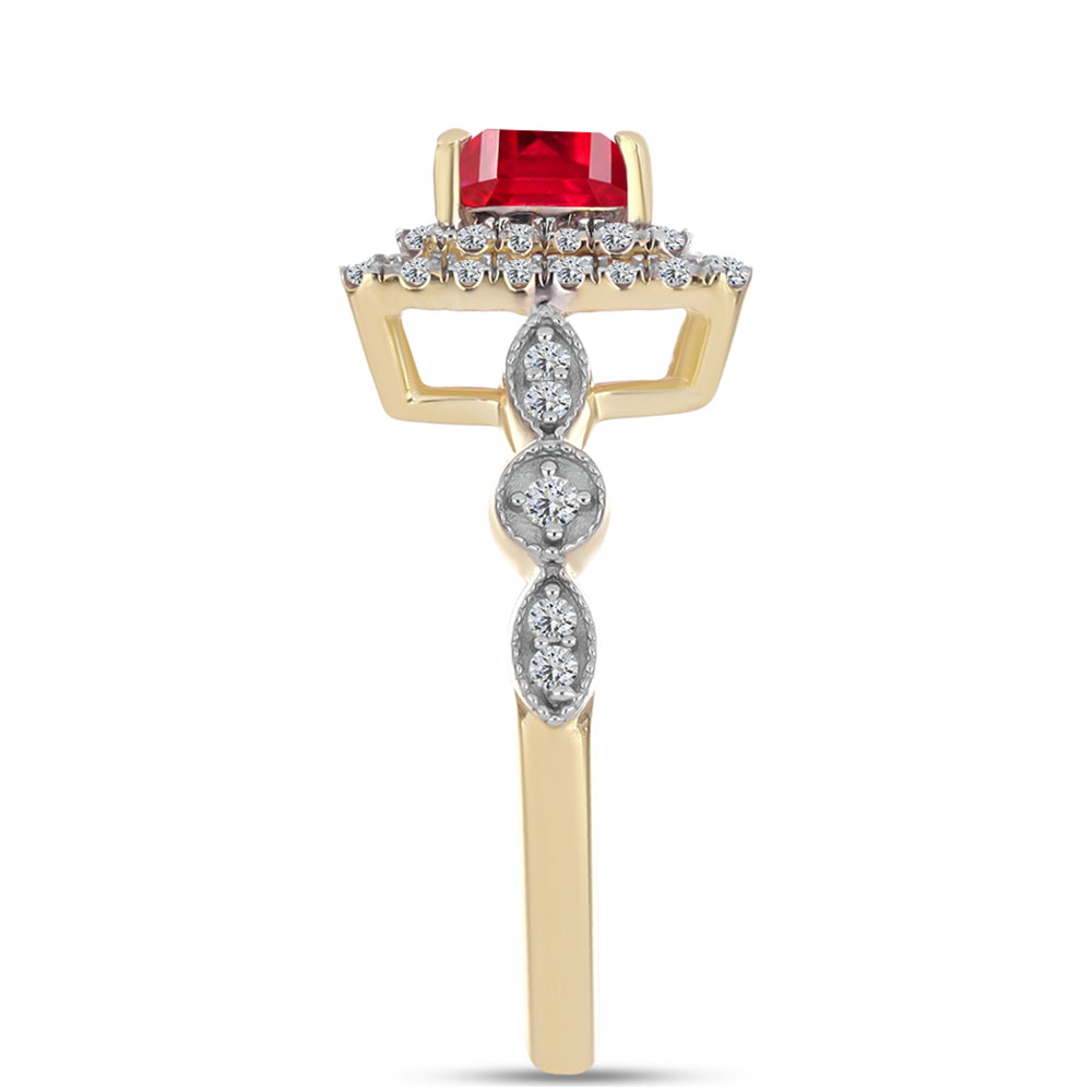 Anillo de Plata Bañada en Oro con Ágata Roja y Topacio Blanco 4 