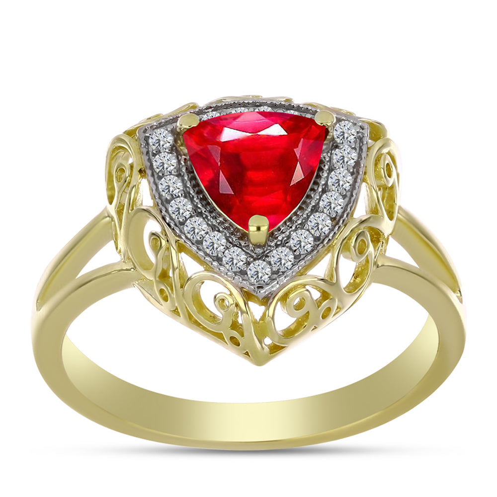Anillo de Plata Bañada en Oro con Ágata Roja y Topacio Blanco