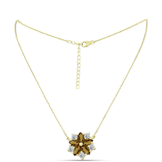 Collar de Plata Bañada en Oro con Cuarzo Coñac y Topacio Blanco