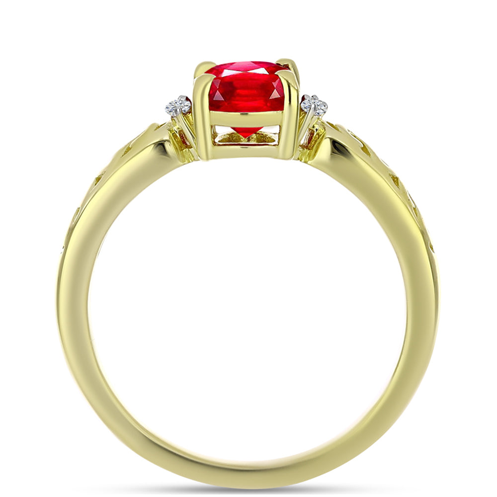 Anillo de Plata Bañada en Oro con Ágata Roja y Topacio Blanco