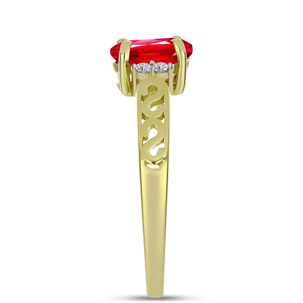 Anillo de Plata Bañada en Oro con Ágata Roja y Topacio Blanco 4 