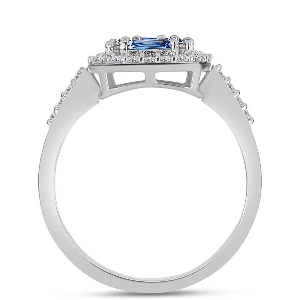 Anillo de Plata con Moisanita azul océano y Topacio Blanco 2 