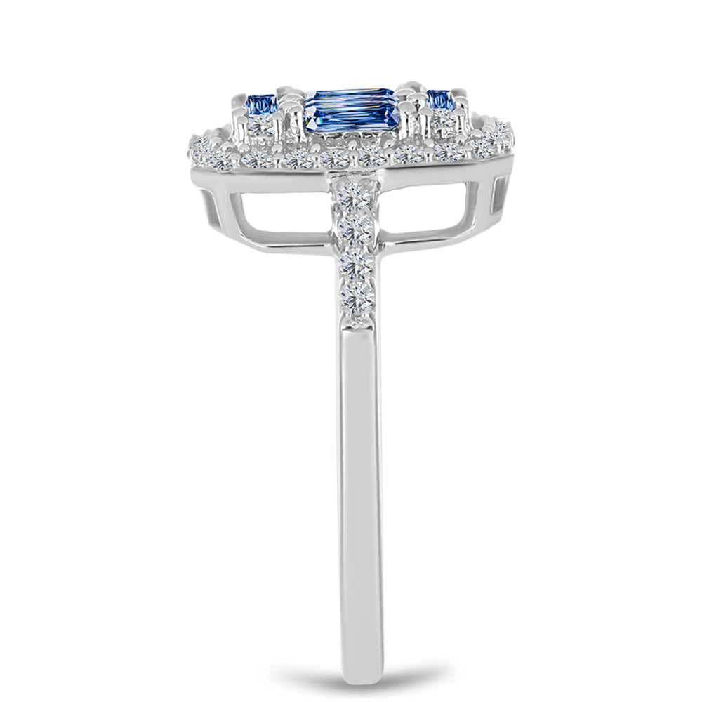 Anillo de Plata con Moisanita azul océano y Topacio Blanco 4 