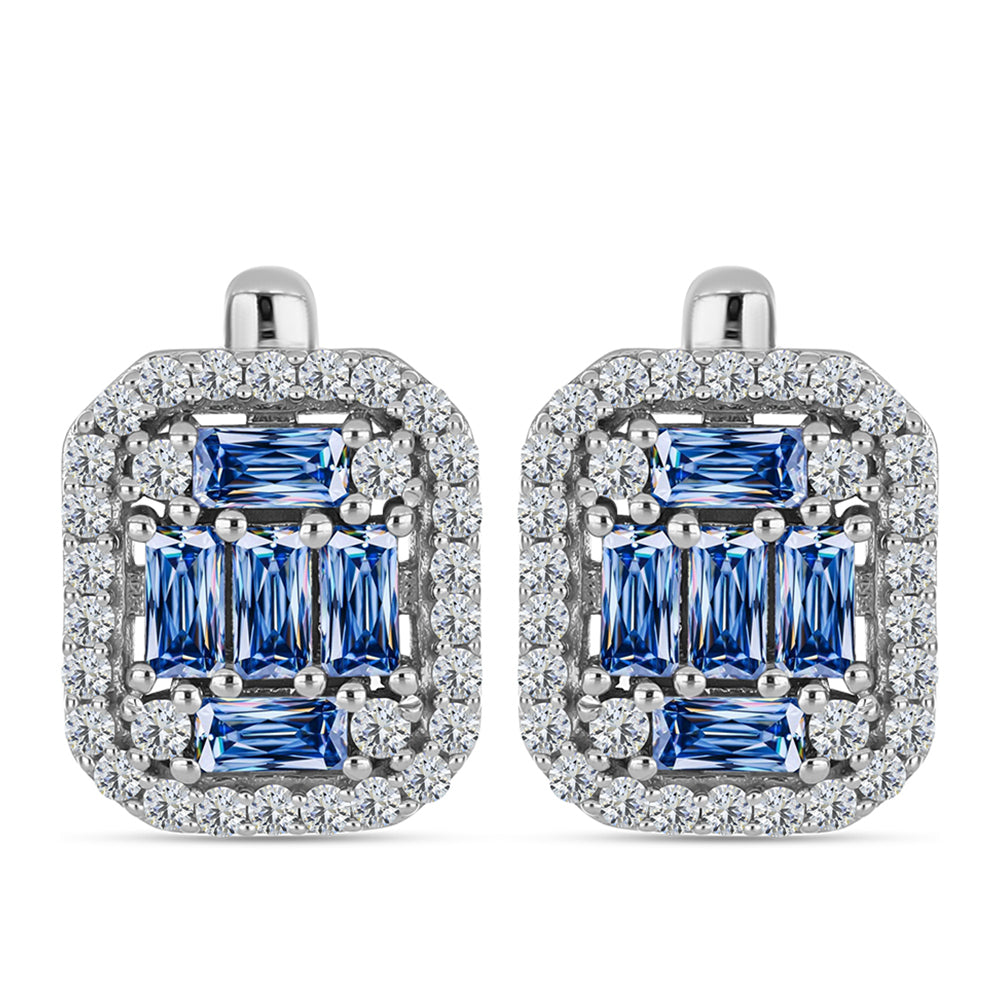 Pendientes de Plata con Moisanita azul océano y Topacio Blanco