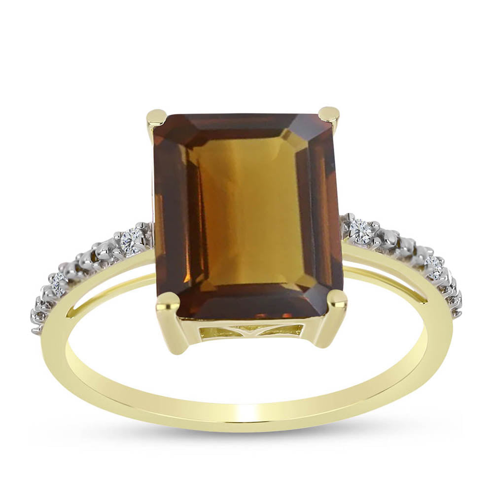 Anillo de Plata Bañada en Oro con Cuarzo Coñac y Topacio Blanco 3 