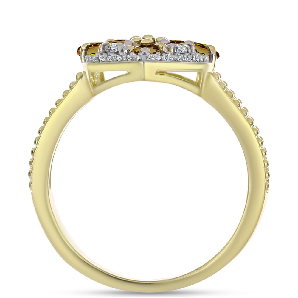 Anillo de Plata Bañada en Oro con Cuarzo Coñac y Topacio Blanco