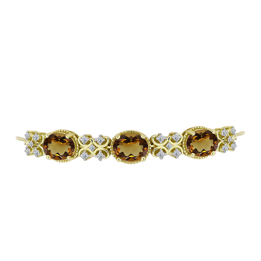 Pulsera de Plata Bañada en Oro con Cuarzo Coñac y Topacio Blanco