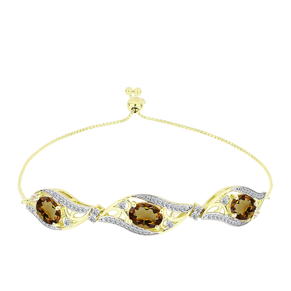 Pulsera de Plata Bañada en Oro con Cuarzo Coñac y Topacio Blanco 1 