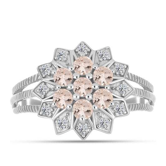 Anillo de Plata con Morganita de Gozareh y Topacio Blanco