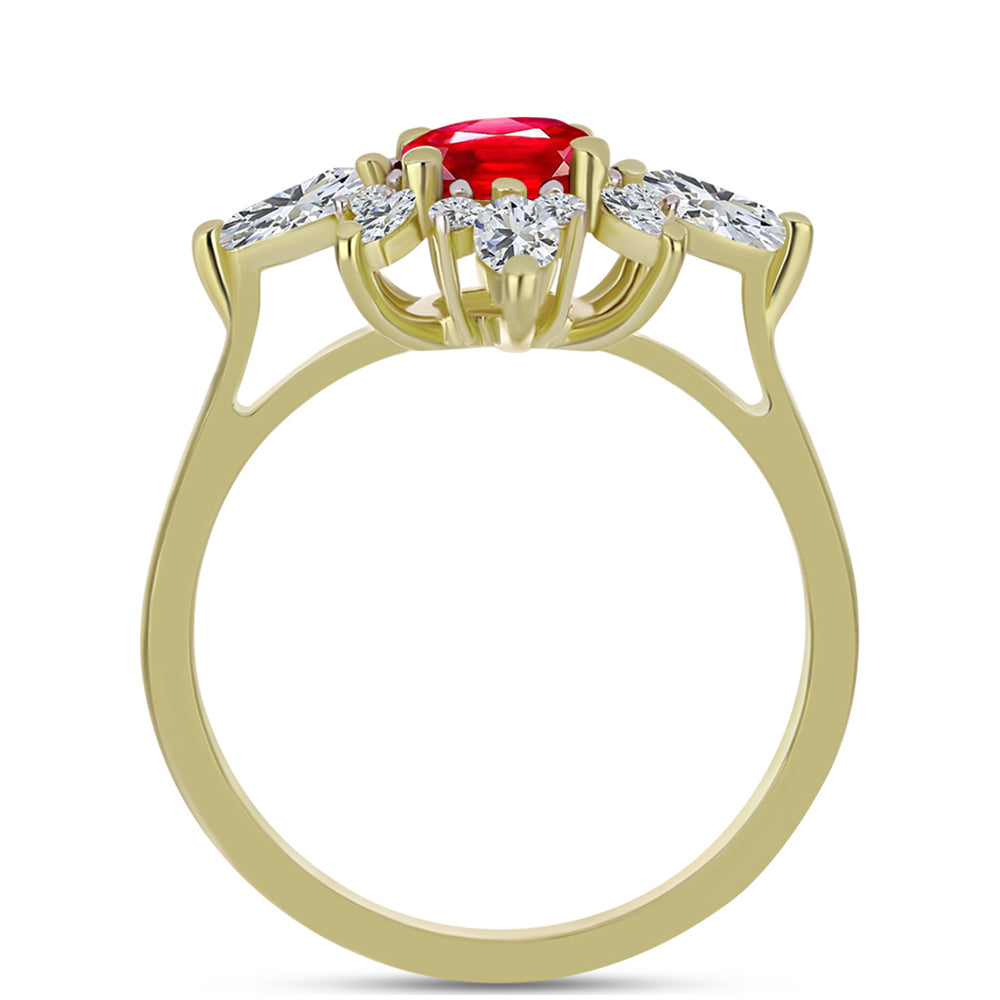 Anillo de Plata Bañada en Oro con Ágata Roja y Topacio Blanco
