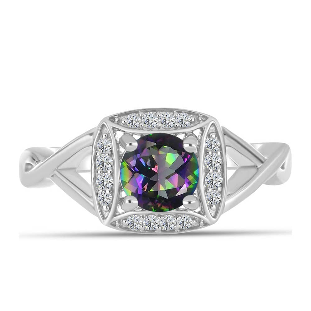 Anillo de Plata con Cuarzo Místico Verde de Brasil y Topacio Blanco