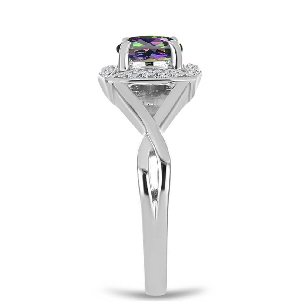 Anillo de Plata con Cuarzo Místico Verde de Brasil y Topacio Blanco 4 