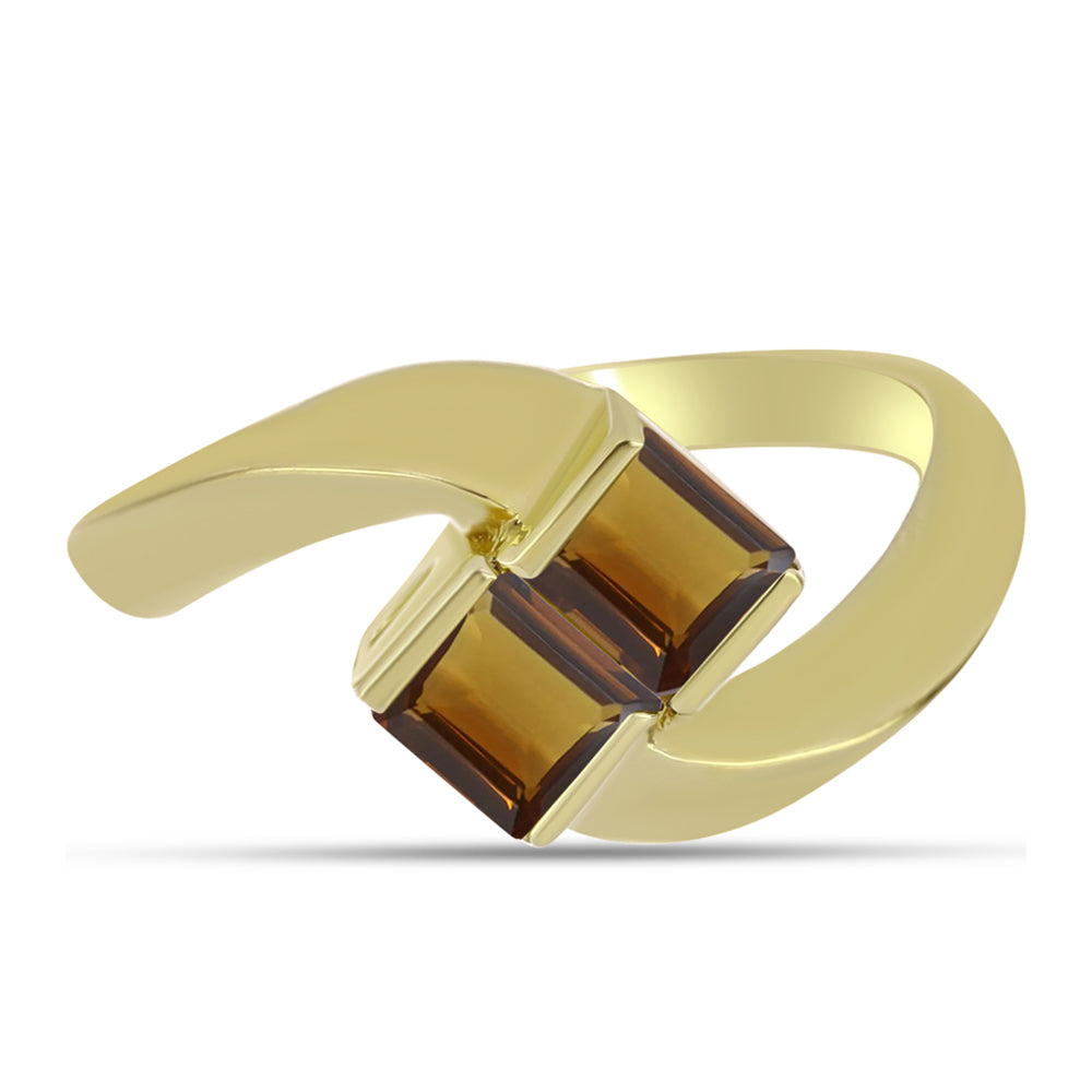 Anillo de Plata Bañada en Oro con Cuarzo Coñac 1 