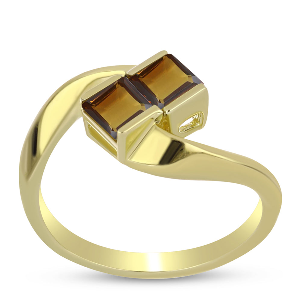 Anillo de Plata Bañada en Oro con Cuarzo Coñac 3 