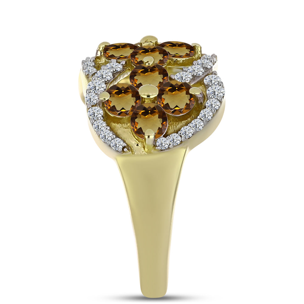 Anillo de Plata Bañada en Oro con Cuarzo Coñac y Topacio Blanco 4 