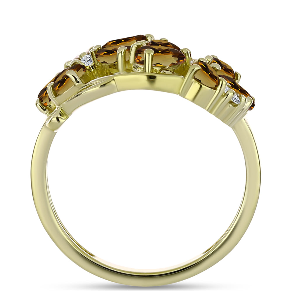 Anillo de Plata Bañada en Oro con Cuarzo Coñac y Topacio Blanco 2 