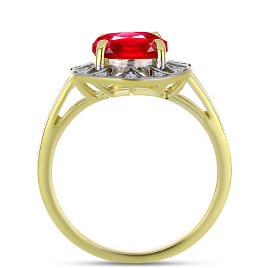 Anillo de Plata Bañada en Oro con Ágata Roja y Topacio Blanco