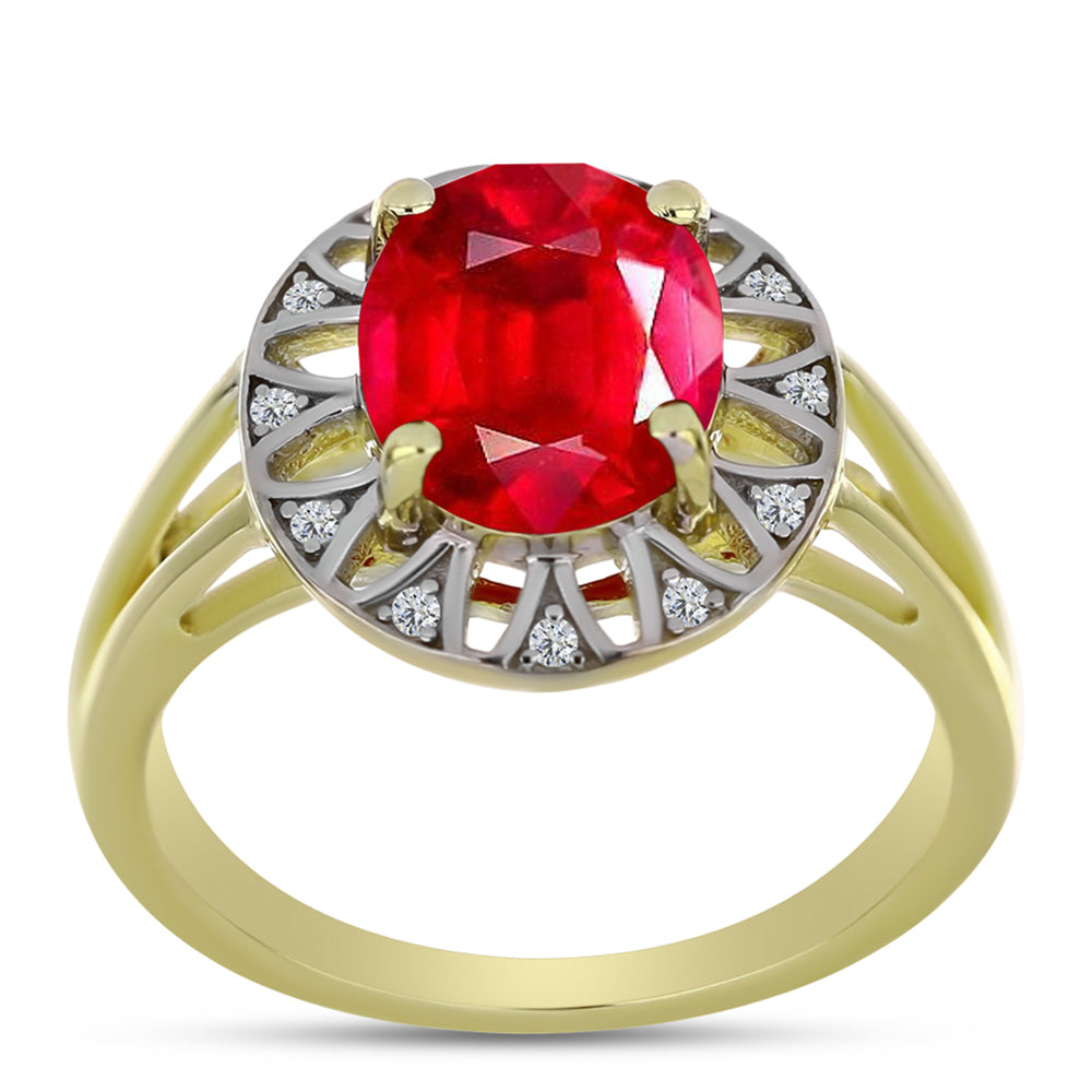 Anillo de Plata Bañada en Oro con Ágata Roja y Topacio Blanco 3 