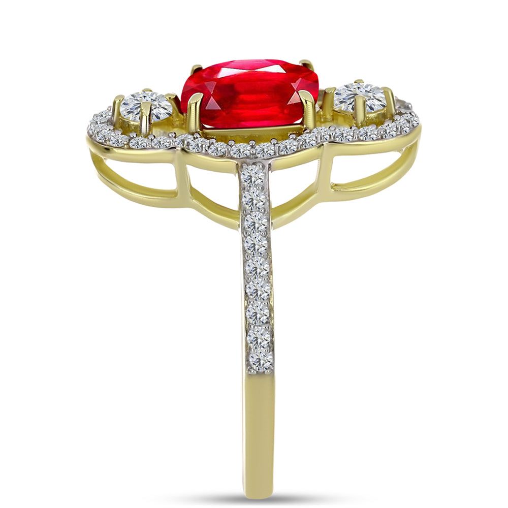 Anillo de Plata Bañada en Oro con Ágata Roja y Topacio Blanco 4 