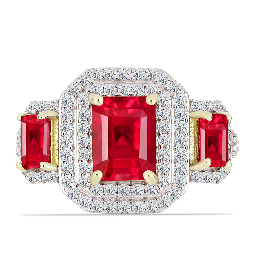 Anillo de Plata Bañada en Oro con Ágata Roja y Topacio Blanco 1 