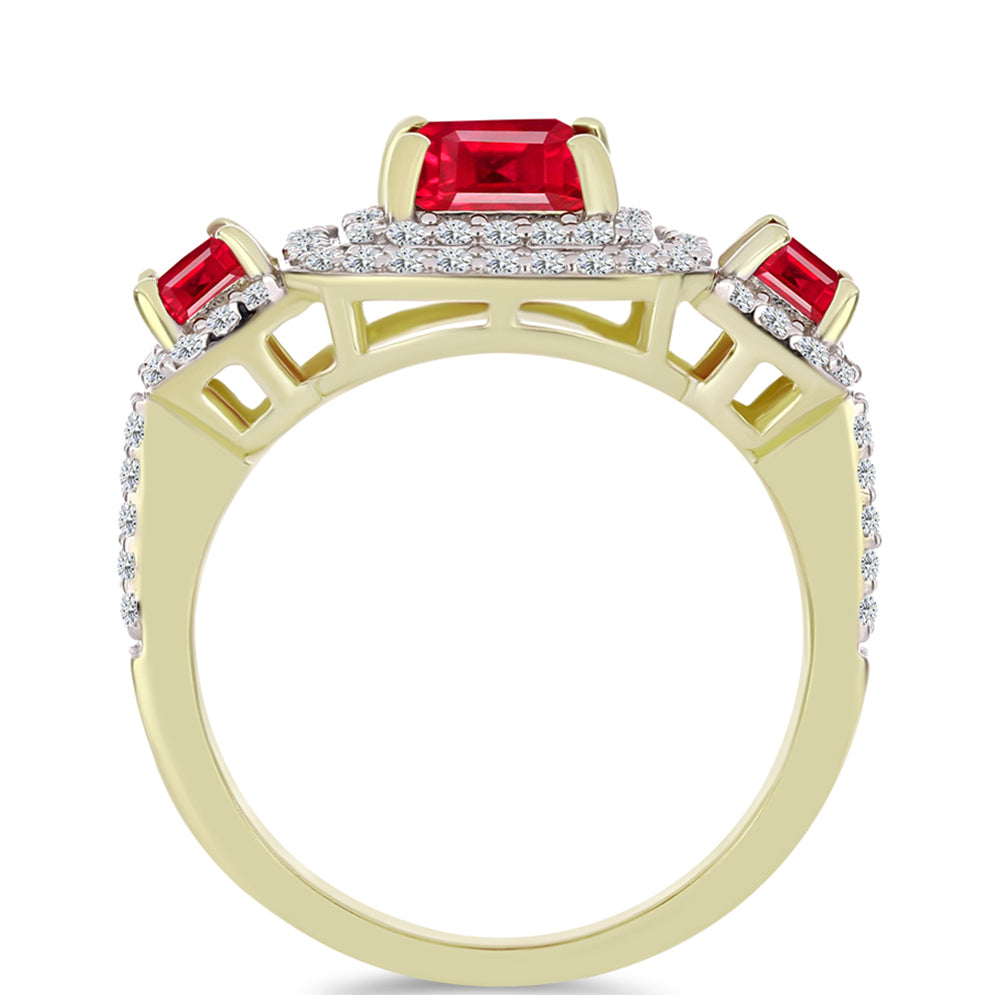 Anillo de Plata Bañada en Oro con Ágata Roja y Topacio Blanco 2 