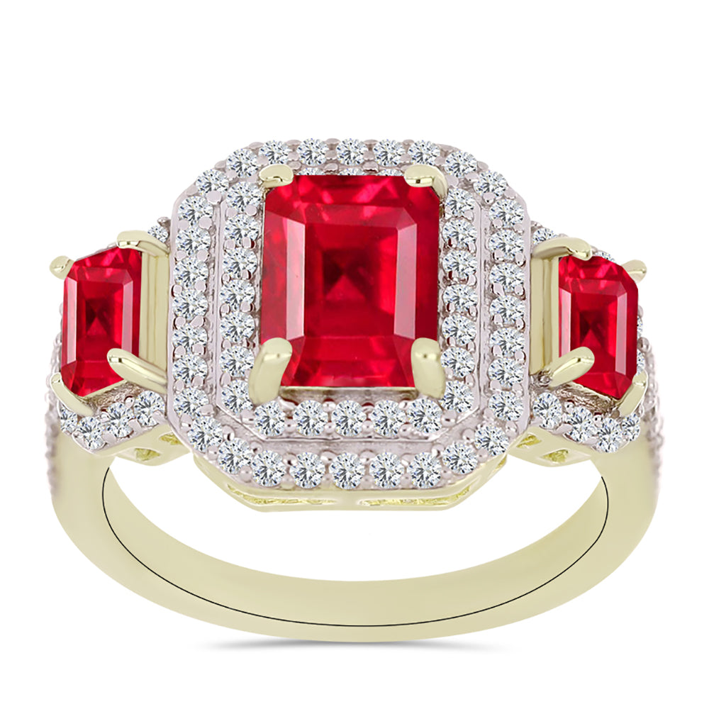 Anillo de Plata Bañada en Oro con Ágata Roja y Topacio Blanco 3 
