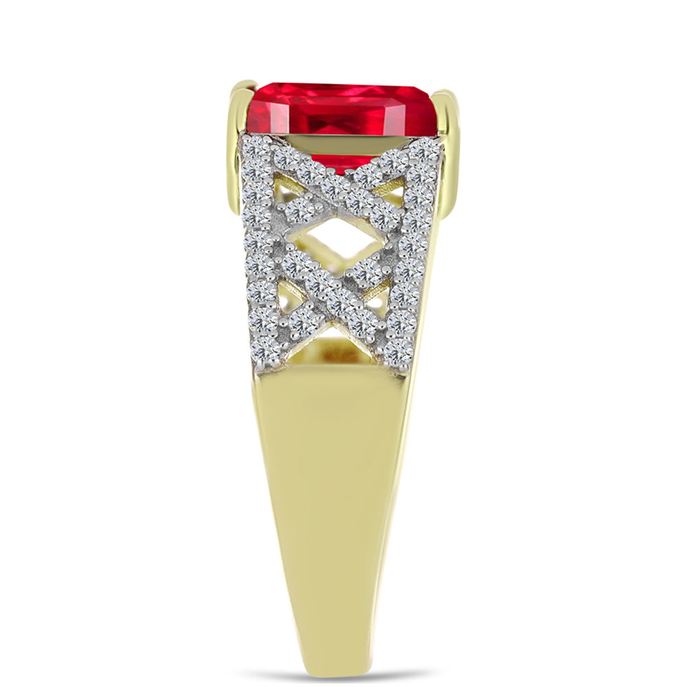 Anillo de Plata Bañada en Oro con Ágata Roja y Topacio Blanco 4 
