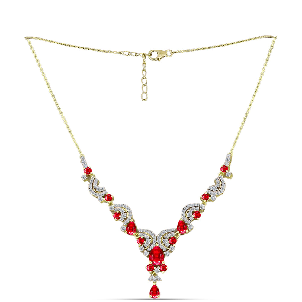 Collar de Plata Bañada en Oro con Ágata Roja y Topacio Blanco 1 