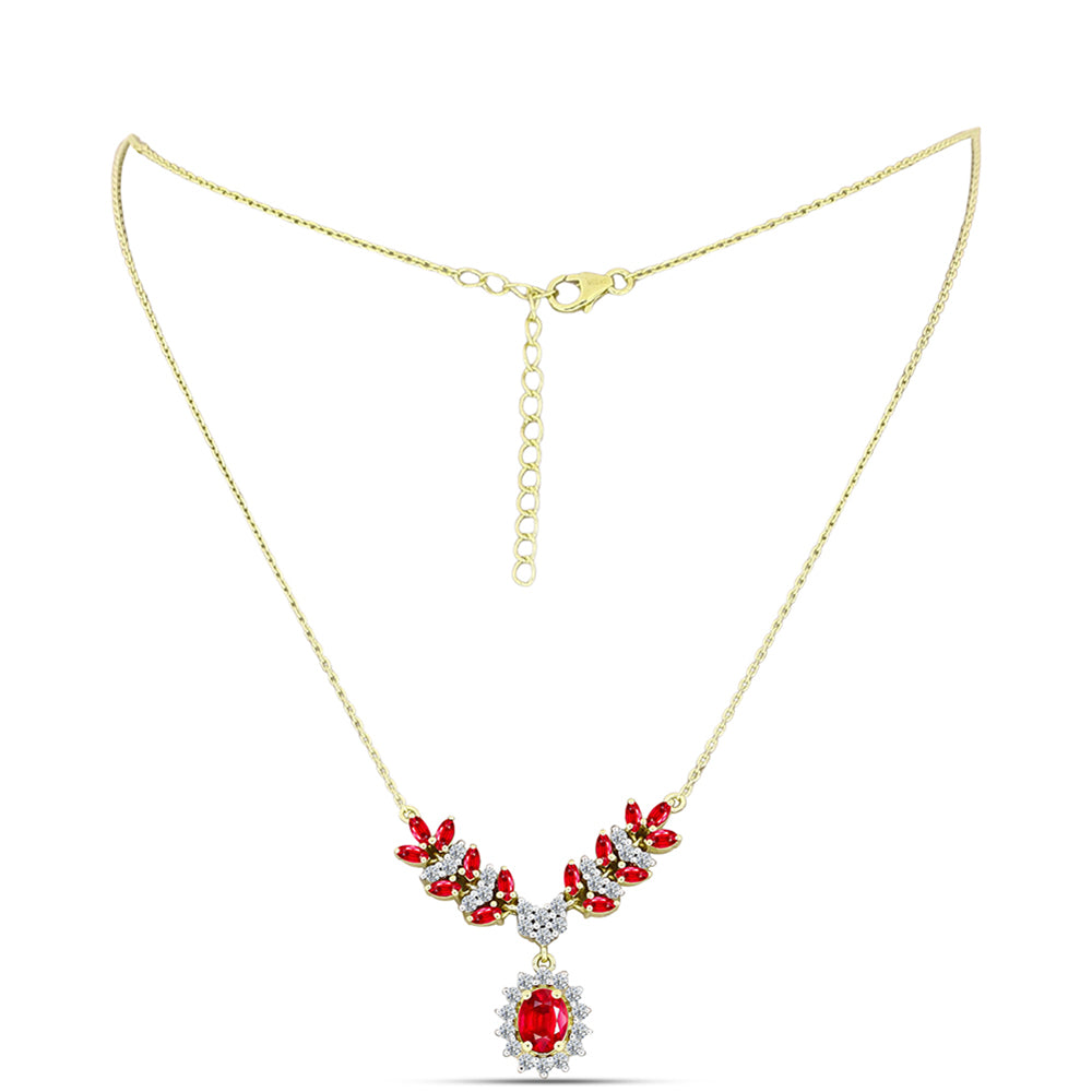 Collar de Plata Bañada en Oro con Ágata Roja y Topacio Blanco