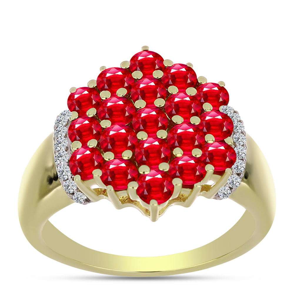 Anillo de Plata Bañada en Oro con Ágata Roja y Topacio Blanco