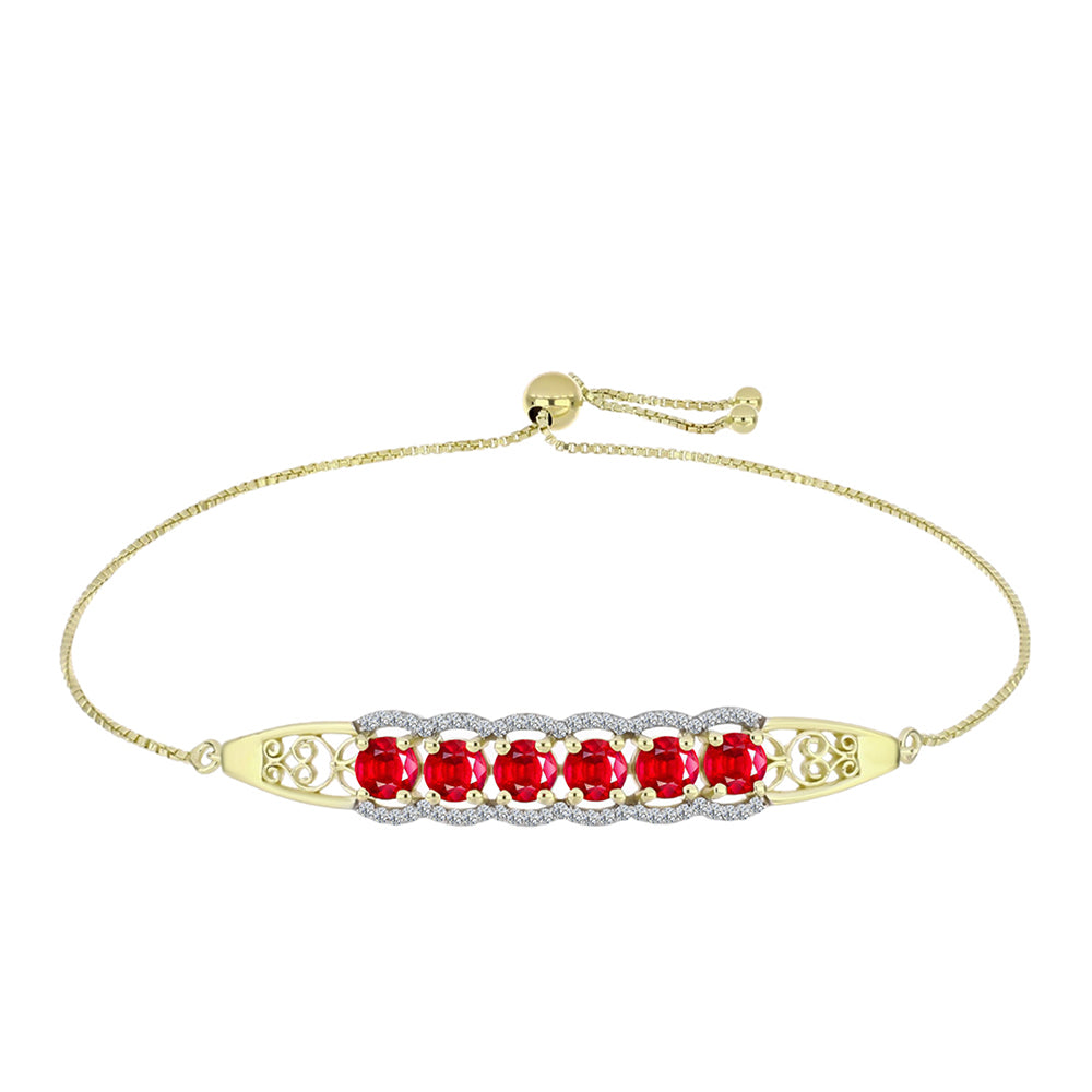 Pulsera de Plata Bañada en Oro con Ágata Roja y Topacio Blanco