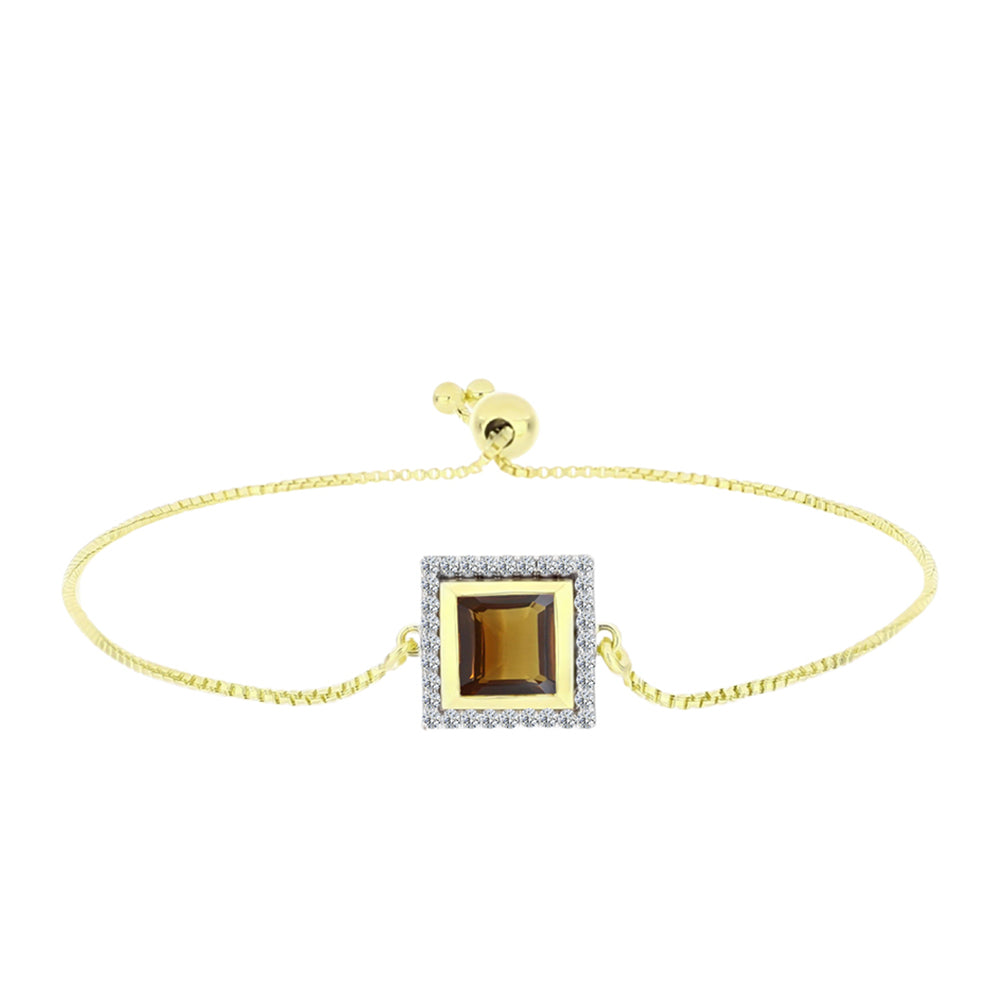 Pulsera de Plata Bañada en Oro con Cuarzo Coñac y Topacio Blanco