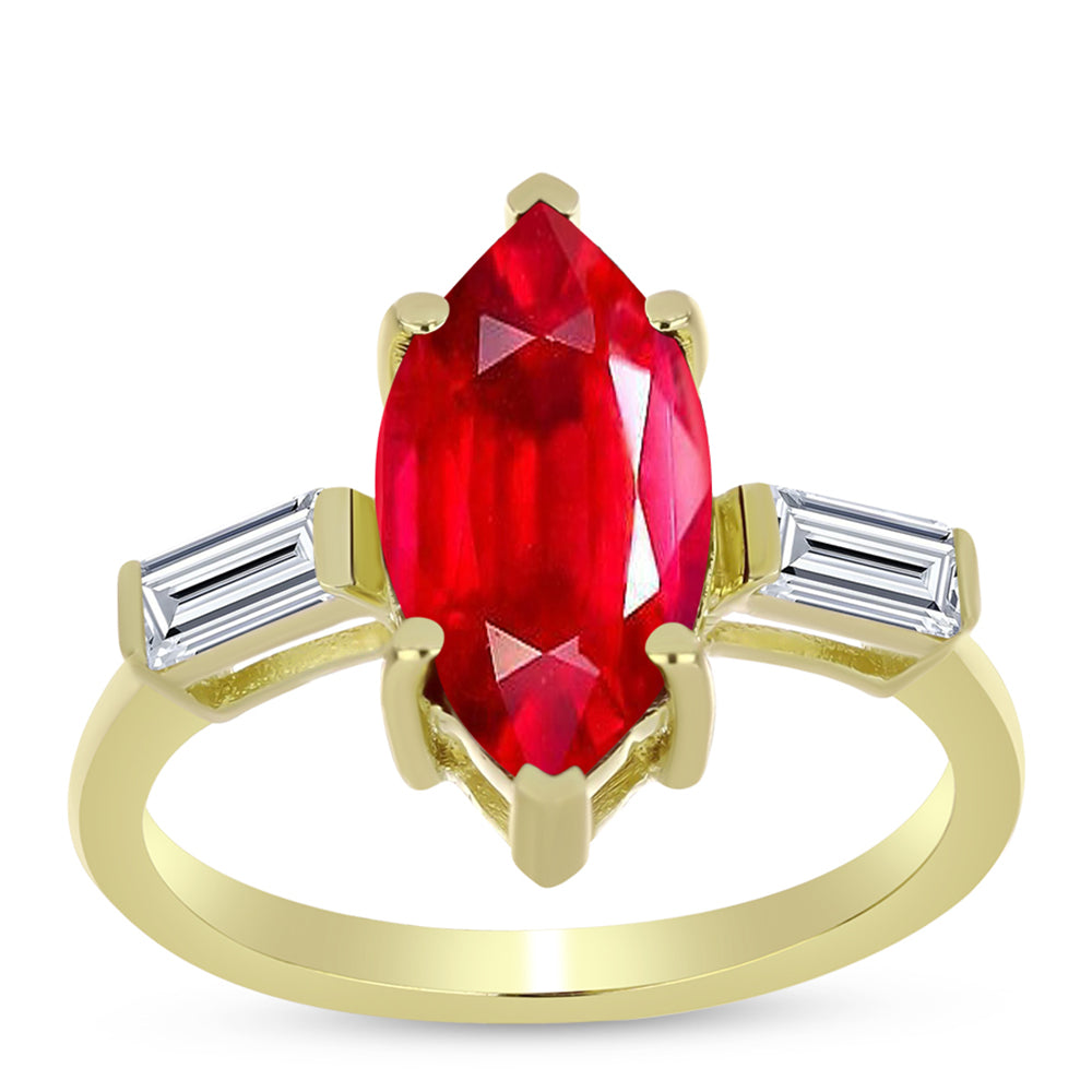 Anillo de Plata Bañada en Oro con Ágata Roja y Topacio Blanco