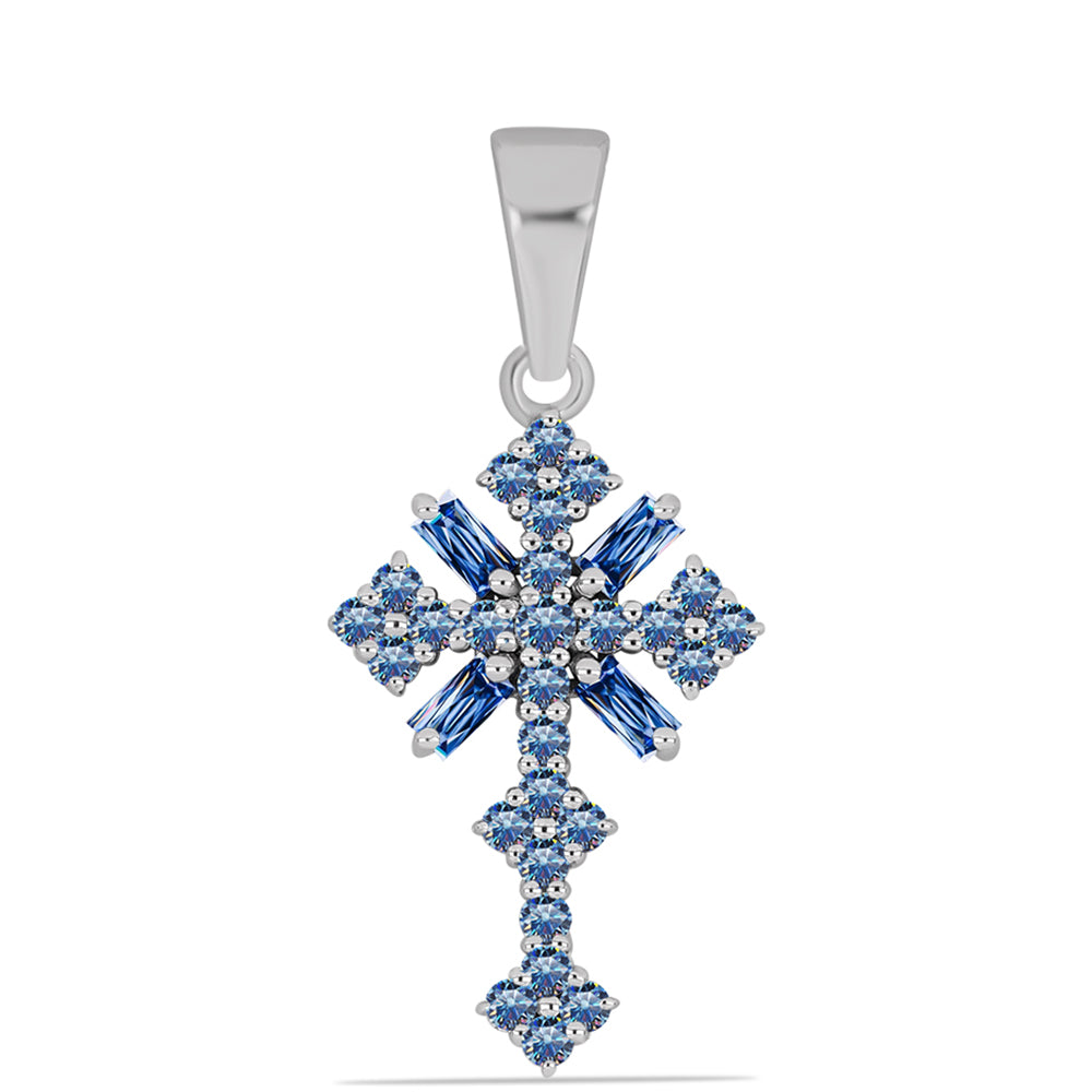 Cruz Colgante de Plata con Moisanita azul océano 1 