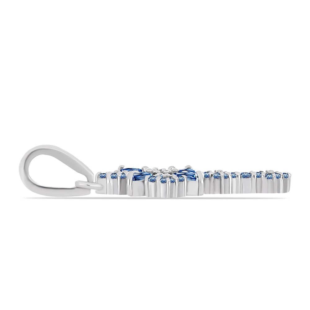 Cruz Colgante de Plata con Moisanita azul océano 2 