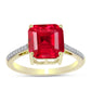 Anillo de Plata Bañada en Oro con Ágata Roja y Topacio Blanco