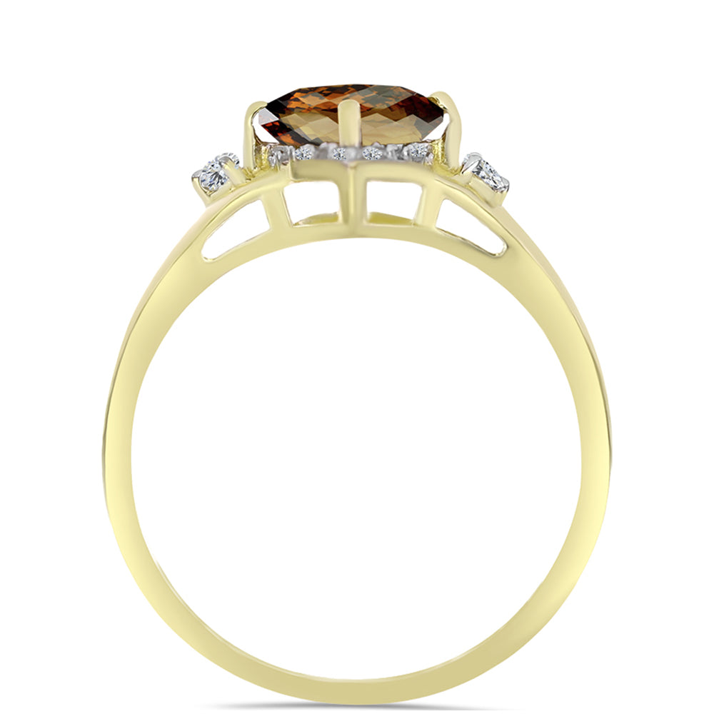 Anillo de Plata Bañada en Oro con Cuarzo Coñac y Topacio Blanco