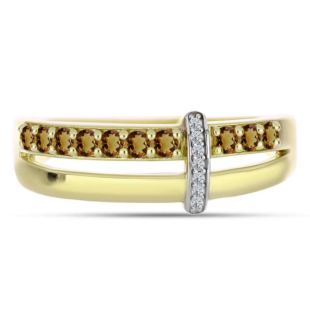 Anillo de Plata Bañada en Oro con Cuarzo Coñac y Topacio Blanco