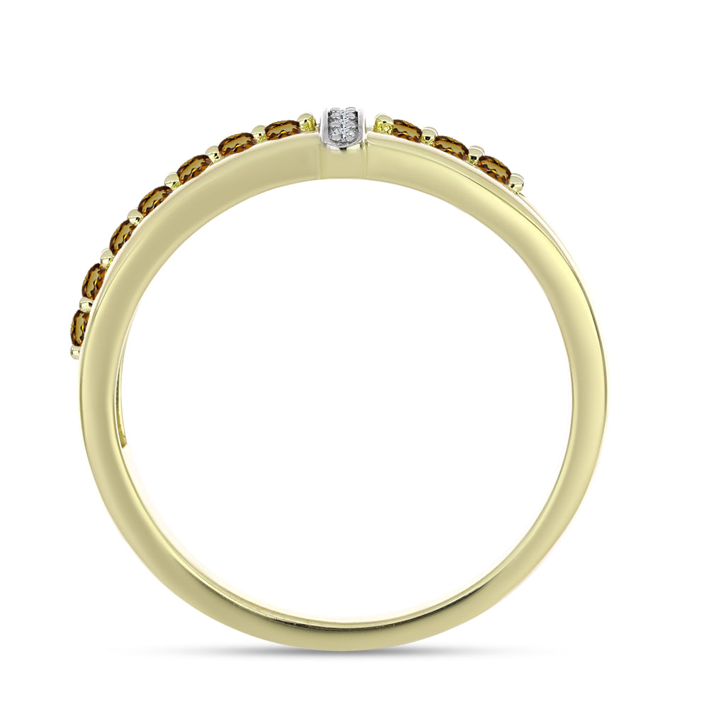 Anillo de Plata Bañada en Oro con Cuarzo Coñac y Topacio Blanco